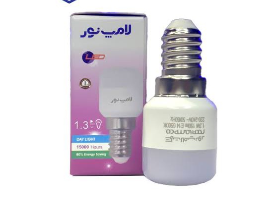لامپ یخچال، توان 1.3 وات، سرپیچ شمعی E14، نور مهتابی، شرکت نور